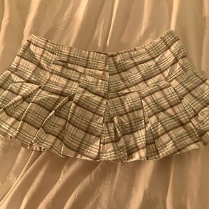 BDG Green and Cream Plaid Mini Skirt